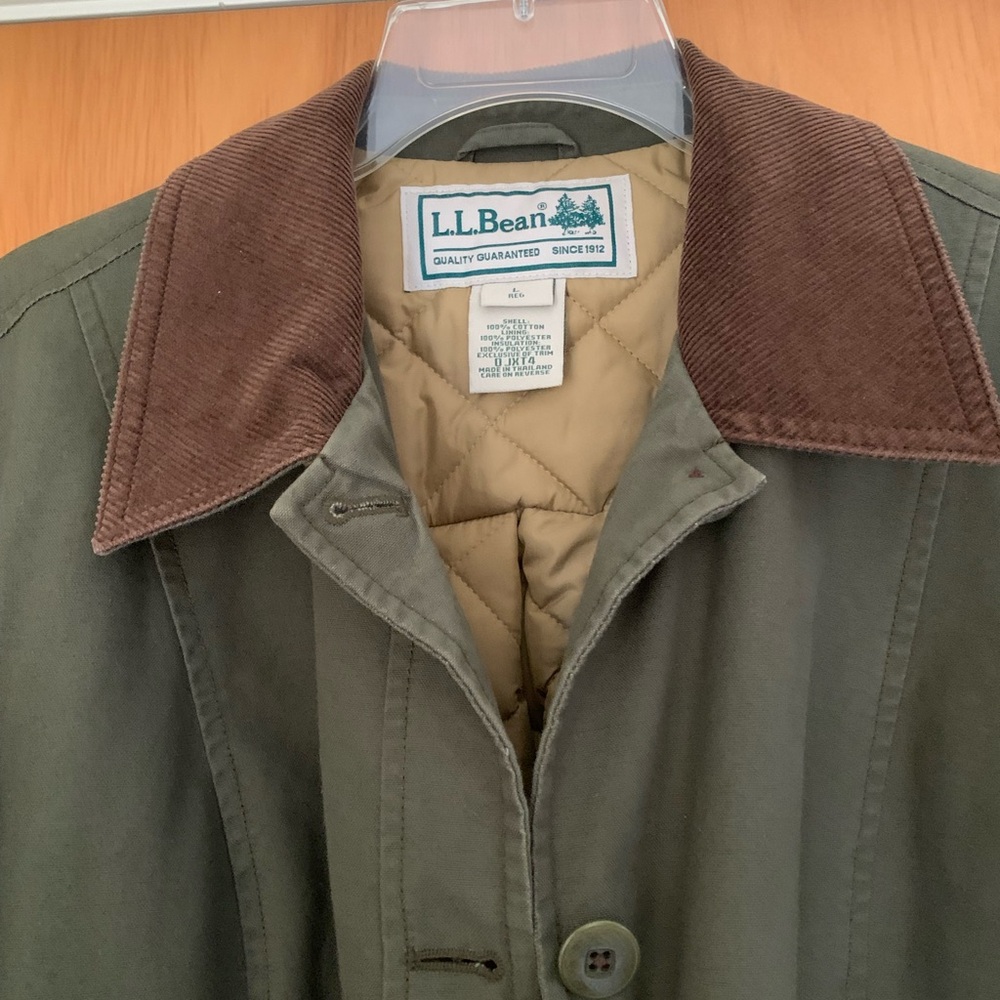 L.L. Bean Olive Green Jacket with Brown Collar - Picture 3 of 7